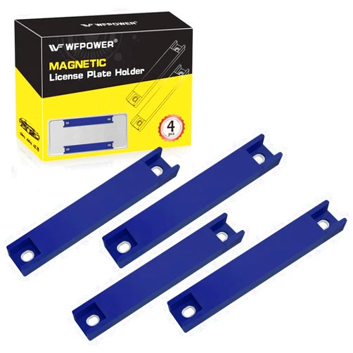 WFPOWER 4 Pack Magnetic License Plate Holder, Dealer Demo Tag Test Drives Rubber Coated Strong Magnetic Protection Magnets BAR Holder for Number Plate Temp Tag Secure No Drill Solution for Car Truck