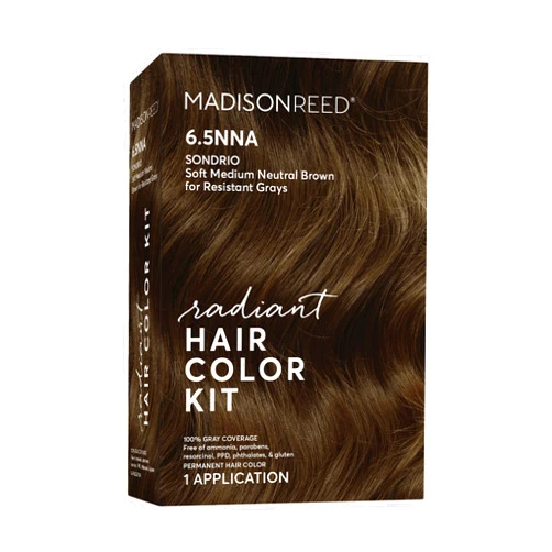 Madison Reed Radiant Hair Color Kit, Soft Medium Neutral Brown for 100% Coverage of Resistant Gray Hair, Ammonia-Free, 6.5NNA Sondrio Brown, Permanent Hair Dye, Pack of 1
