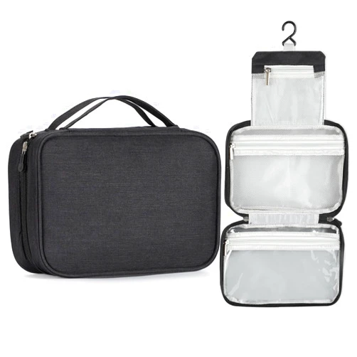 Etercycle Compact Travel Toiletry Bag for Women & Men, Waterproof Hanging Shower Organizer with Hook, Portable Foldable Wash Pouch for Bathroom/Shaving/Camping - Small-Size Space-Saving Design- Black