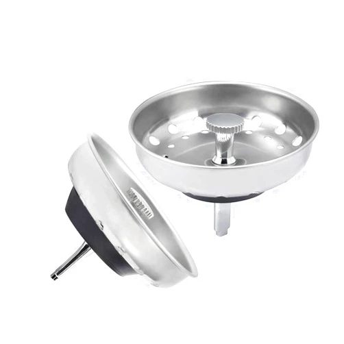 HOMER 2 Pcs Stainless Steel Kitchen Sink Basket Strainer Replacement for 3-1/2 Standard Drain, Kitchen Sink Strainer and Stopper, Basket Replacement with Metal Center Knob, Rubber Stopper Bottom