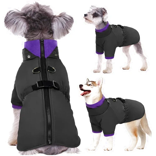 Kuoser Dog Coat Warm Dog Jacket with Harness Built in, Windproof Dog Cold Weather Coats Dog Winter Snowsuit with Zipper, Soft Dog Turtleneck Padded Vest Pet Thermal Clothes for Small Medium Large Dogs