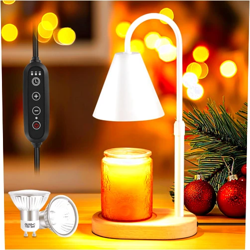 Noojinn Candle Warmer Lamp with Timer Dimmer Adjustable Height, Wood Base Electric Top Down Melting Wax Melt Warmer for Jar Candles, Home Bedroom Decor House Warming Christmas Day Present for Mom