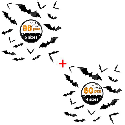 Kidtion 3D Bats Halloween Decorations 60 PCS & 96 PCS