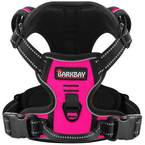 BARKBAY No Pull Pet Harness Dog Harness Adjustable Outdoor Pet Vest 3M Reflective Oxford Material Vest for PINK Dogs Easy Control for Small Medium Large Dogs (L)