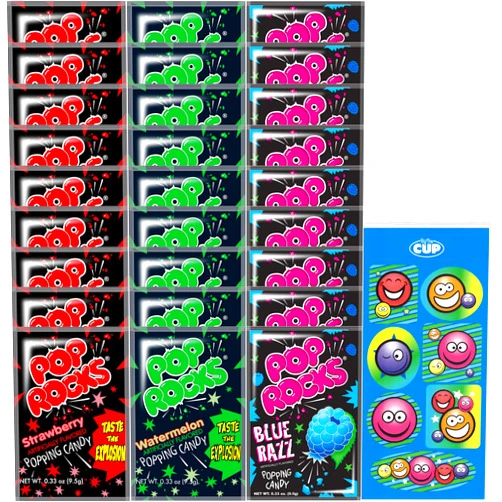 By The Cup Pop Rocks Variety Pack, 3 Flavor (Pack of 30) 10 of each 0.33 oz Packets with By The Cup Stickers