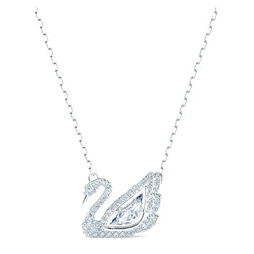 SWAROVSKI Dancing Swan Necklace Jewelry Collection, Rhodium Finish, Blue Crystals, Clear Crystals
