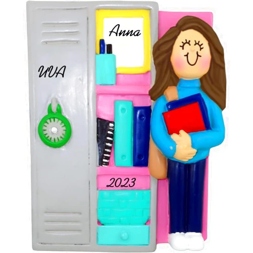 Calliope Designs Student at Locker Female Brown Hair Personalized Ornament