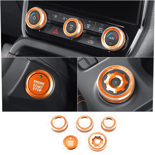 KUJOOY for Ford Ranger 2023 2024 Air Conditioner AC Switch Vol Audio Engine Start Stop Button Dirve Modes Knob Cover Rings Decor, Aluminum Alloy Accessories (Orange)