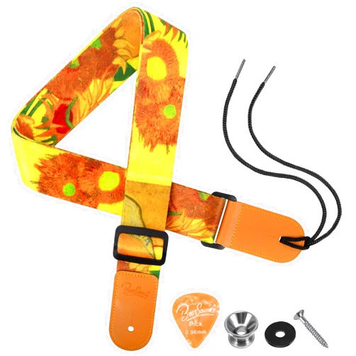 BestSounds Ukulele Strap - BestSounds Uke Shoulder Straps with Leather Ends for Soprano Concert Tenor and Baritone Ukuleles (Van Gogh Sunflower)