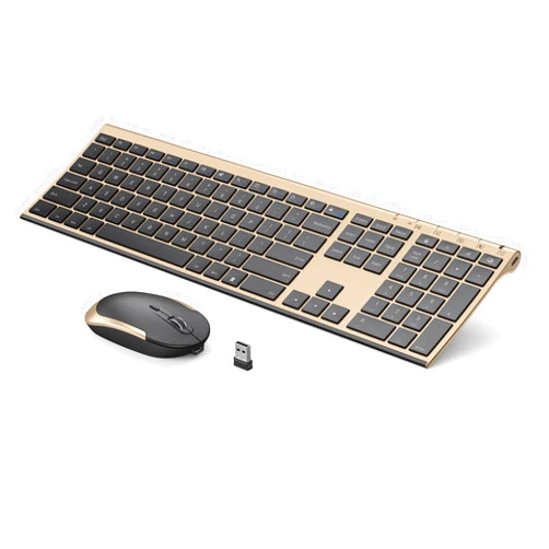 VssoPlor Wireless Keyboard and Mouse, Vssoplor 2.4GHz Rechargeable Compact Quiet Full-Size Keyboard and Mouse Combo with Nano USB Receiver for Windows, Laptop, PC, Notebook-Black Gold