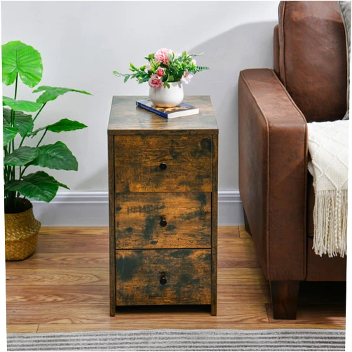 JESONVID Narrow Storage Dresser with 3 Drawers, Solid Wood Vertical Storage Cabinet for Small Spaces and Gaps Slim Side Storage Organizer Rack Stand for Living Room Bedroom Laundry Closet Rustic Brown 21304RC