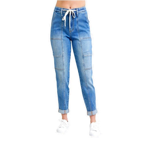 Judy Blue Women's High-Rise Cuffed Cargo Jogger Denim Jeans
