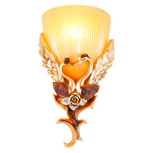 Qufute European Wall Sconce Vintage Gold Wall Light Creative Resin Peacock Design with Frosted Glass Shade Indoor Wall Lamp Antique Lighting Fixtures for Living Room Hallway Bedroom Bedside