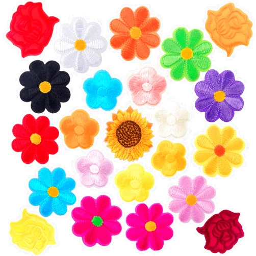 PAGOW 24 PCS Flower Patches, PAGOW Colorful Sunflower Bumble Iron Sew On Embroidered Applique Decoration Sewing Patches for Bags, Jackets, Jeans, Clothes DIY Patches(5 Different Size)