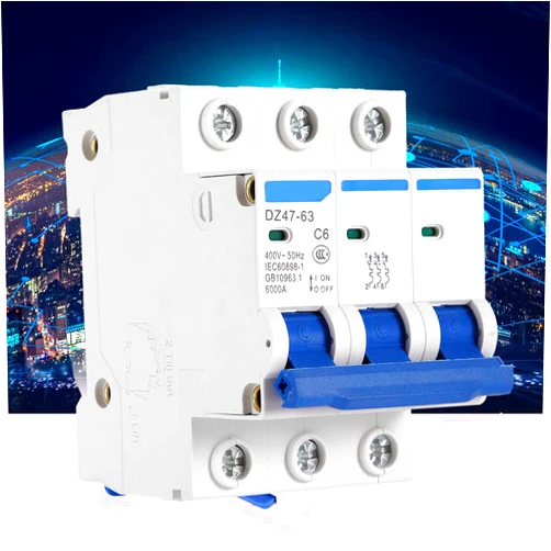 Jimfoty Mini Circuit Breaker, 3 Pole MCB Miniature AC 400V 6/10/16/20A Circuit Breaker, Overload Protection for Combiner Box for DC Systems(6A)