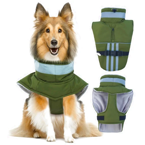 DENTRUN Small Dog Cold Weather Coat Winter Warm Dog Jacket Waterproof Cozy Dog Snowsuit Thick Fleece Turtleneck Vest Windproof Apparel with Harness/Leash Hole & Reflective for Outdoor Pets, S