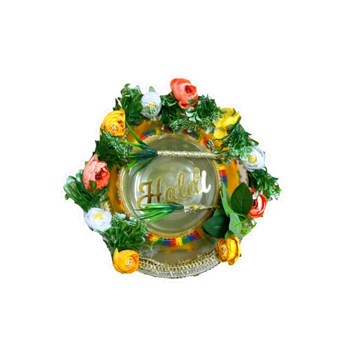 DESI BY DIL Beautiful Floral Designer Thali or Platter or Tray for Haldi Ceremony, for Indian Wedding Decorations, Indian Mehandi Sangeet, Wedding Favors Occasion Mehndi & Haldi