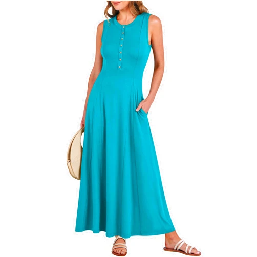 ANRABESS Women Summer Casual Sleeveless Maxi Sundress Button Fit & Flare A-Line Flowy Long Dresses 2024 Beach Outfits