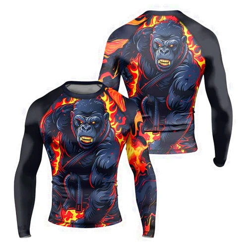 AUREIKA Gorilla Long Sleeve Compression Shirt Rash Guard – Premium Training Gear for BJJ Jiu Jitsu MMA Grappling Workouts