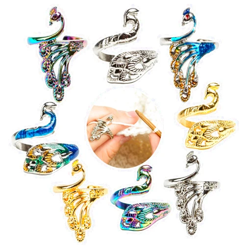 J.CARP 8 Pcs Adjustable Knitting Crochet Loop Ring, Braided Knitting Ring Yarn Guide Finger Holder for Mother Grandma Thanksgiving Presents