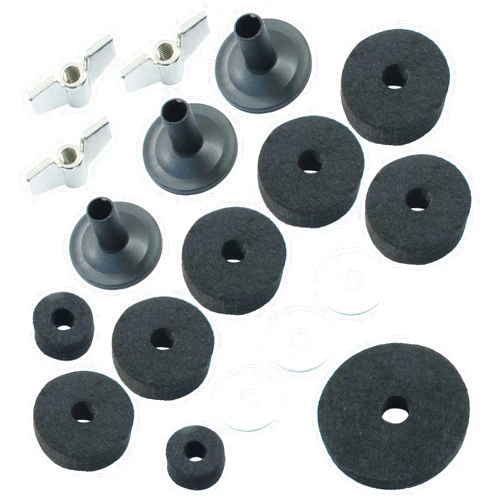 Piutouyar 18 Pcs Black Cymbal Replacement Accessories Set, Cymbal Stand Felts Hi-Hat Cup Felt Hi-Hat Clutch Felt with Cymbal Sleeves with Base, Wing Nuts, Cymbal Washer