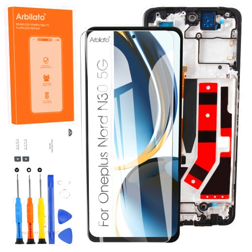 Arbilato Screen for Oneplus Nord N30 5G Screen Replacement for 1+ Nord N30 LCD Screen CPH2513,CPH2515 Touch Display Digitizer Assembly Repair Parts(Black with Frame)