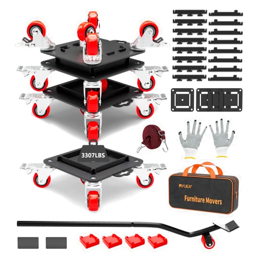 MYUEA Furniture Dolly 5 Wheels Heavy Duty with Removable Side Guards,3307 Lbs Capacity,360° Rotating Wheels & Tail Brake,Furniture Movers Lifter Tool with Wheels for Appliances,Sofas,Beds,Pianos