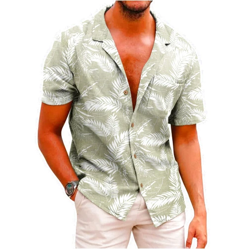 COOFANDY Men's Hawaiian Floral Shirts Cotton Linen Button Down Tropical Holiday Beach Shirts