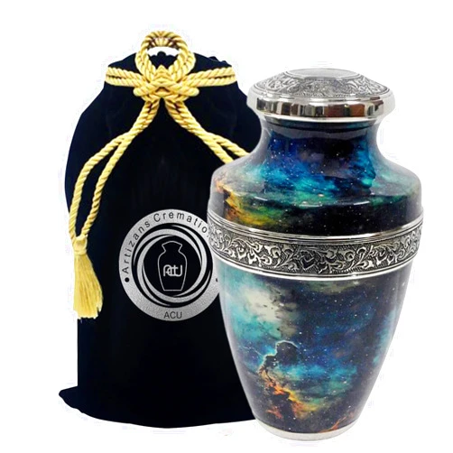 Artizans Cremation Urns Supernova-100% Brass,Silver,Cremation Urns for Adult Ashes,(Silver)