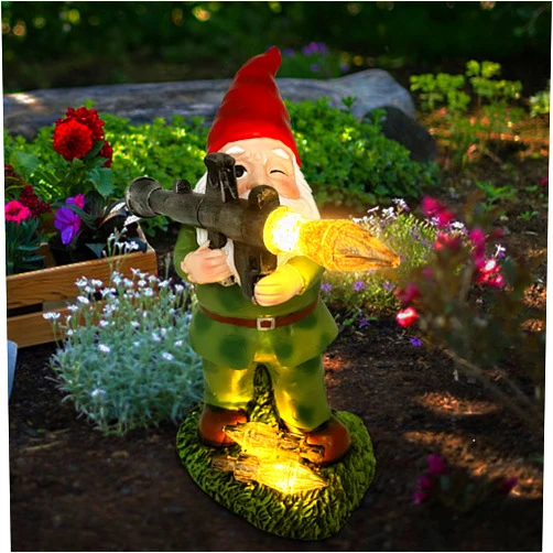 PERFECTOP Solar Military Garden Gnome Statue with RPG, Large War Army Combat Defender Soldier Patriotic Gnome Figurine with Gun, Outdoor Patio Yard Lawn Home Ornament Decor, Valentine's Day Men Gift