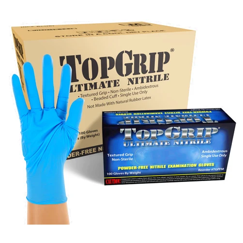 TopGrip Nitrile Exam Gloves, 6 Mil, Disposable, Powder Free, Textured, Case/1000, Medium