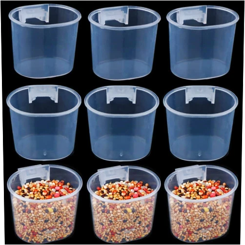 DQITJ 9 Pack Small Bird Food and Water Bowl Feeder, Parrot Convenient Hanging Container, Plastic Cage Sand Cup Feeding Dish