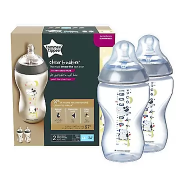 Tommee Tippee Closer to Nature Decorated Blue Baby Bottle, 340 ml, 2 Pack