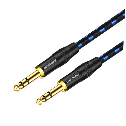 DREMAKE Guitar Cable, Jack 6.35mm/6.5mm 1/4 Inch Amp Cord for Bass Electric Guitar Amplifier, 33FT 6.35mm 1/4 Straight to Straight Stereo Audio Balanced Instrument Patch Cable, Black Blue