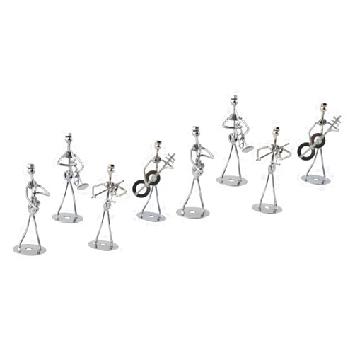 HOMSFOU 8 Pcs Iron Guitar Player Sculpture Small Iron Sculpture Metal Music Band Figurine House Musician Sculpture for Men and Women Orchestra Figurine Miniature Man Trumpet(Random Style)