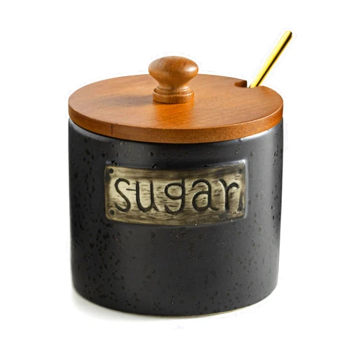 LYEOBOH Black Sugar Bowl with Lid and Spoon, 15 Oz Farmhouse Sugar Container Holder for Coffee Bar Accessories, Food Storage Containers - Modern Kitchen Decor Housewarming Gift