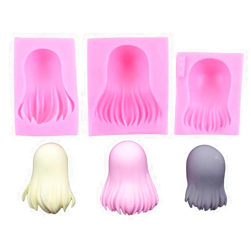MoldFun 3Pcs/Set Girl Doll Hair Shaped Clay Mold Women Hairstyle Silicone Fondant Gumpaste Molds Cake Decorating Tool Paper Polymer Clay Mold