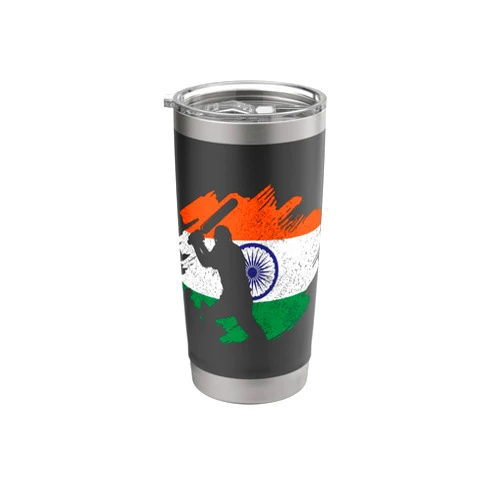 We Love Cricket India Cricketer Vintage Indian Flag Stainless Steel Insulated Tumbler
