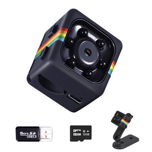 Veralyxa Spy Camera, No WiFi Security Camera with 32GB TF Card, 1080P FHD Mini Cameras with 360° Rotation Bracket, Small Cameras for Home/Indoor/Outdoor Security(Black)