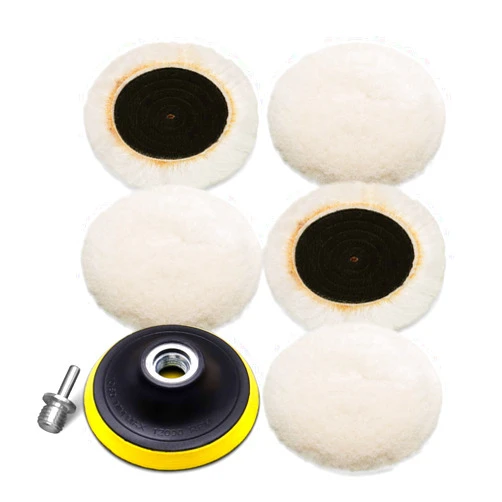 SPTA Wool Cutting Pad, Wool Buffing Polishing Pad Set, SPTA 7Pcs 3Inch (80mm) Wool Buffing Wheel for Drill Lambs Wool Hook and Loop for Compound Cutting & Polishing for Car Polisher