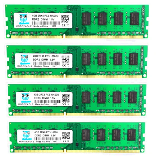 Motoeagle16GB Kit (4 X4GB) PC3-10600U DDR3 1333MHz UDIMM RAM, 4GB DDR3 DIMM Memory, CL9 1.5V 240-Pin Desktop 2RX8