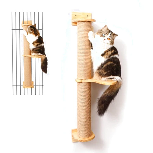 FUKUMARU Cat Activity Tree with Scratching Posts, Wall Mounted Jute Scratcher Pine Hammock