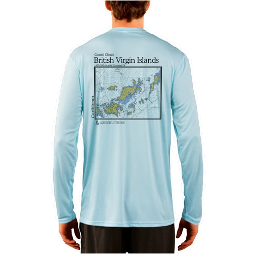 Altered Latitudes Coastal Classics British Virgin Islands Nautical Chart Men's UPF 50+ UV/Sun Protection Long Sleeve T-Shirt