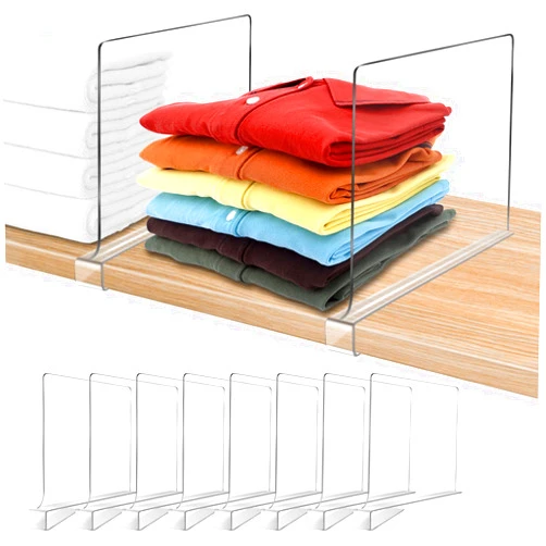 OMGelic Acrylic Shelf Dividers for Closet Organization 8PCS Closet Shelf Divider Closet Dividers for Shelves Shelf Organizer for Closet Shelf Organizer for Wood Closet Separator Clear