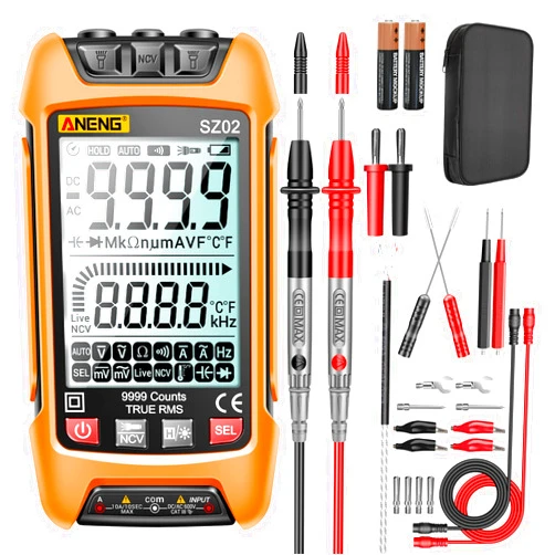 ANENG Digital Multimeter Smart Testers TRMS 9999 Counts Anti-burning Ohm Amp Volt meter Measures NCV,AC/DC Current/Voltage,Resistance,Continuity,Capacitance,diodes,Auto-ranging Electrical Tools