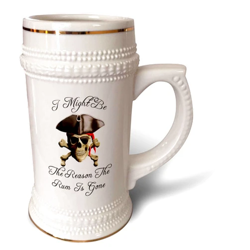 3dRose Might Be The Reason The Rum Is Gone funny Jolly Roger Pirate Skull. -Stein Mug, 18oz , 22oz, White