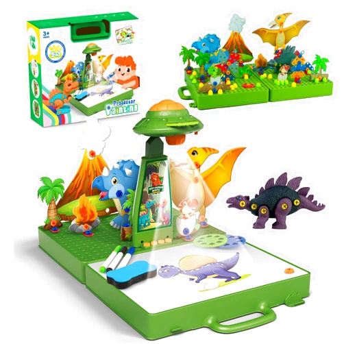 Aelbsty Creative Building Toys,Educational Toys Building Blocks STEM Learning Toys, Educational Activity Preschool Toys Drawing Projector Toy for Kids Dinosaur Toys Game Buttons for Children from 3 4 5 Years