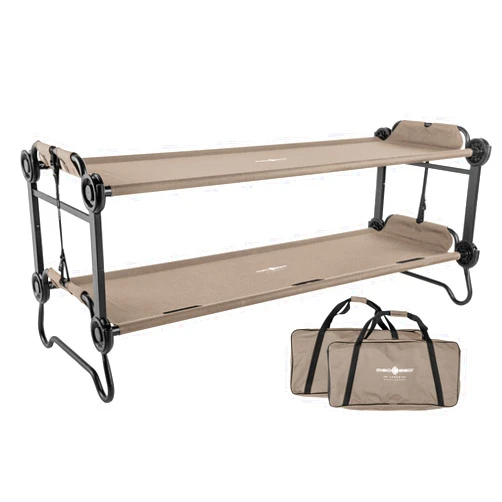 Disc-O-Bed Large Portable Bunk Camping Cots with Carry Bags - Heavy-Duty Indoor or Outdoor Sleeping System, Converts to Bench or Separate Beds, 500 lb Weight Capacity Per Cot
