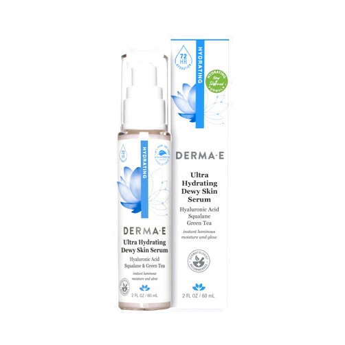 DERMA E Ultra Hydrating Dewy Skin Serum – Moisturizing Facial Treatment with Anti-Aging Squalane, Hyaluronic Acid and Ceramides to Smooth and Replenish, 2 FL Oz