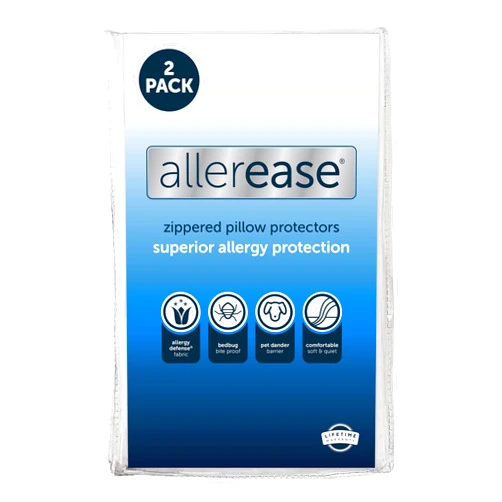 Aller-Ease Set of 2 King AllerEase Pillow Protectors - Moisture Wicking, Advanced Allergy Protection - Premium Polyester, Zippered Protectors